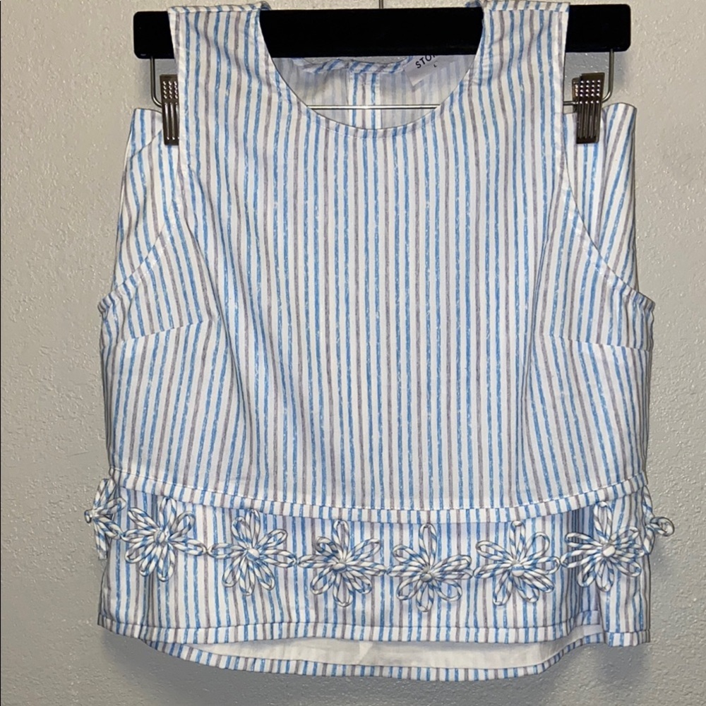 Storia Blue and White Striped Two-Piece Skirt Set